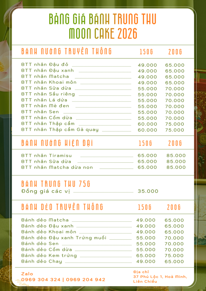 menu moon cake